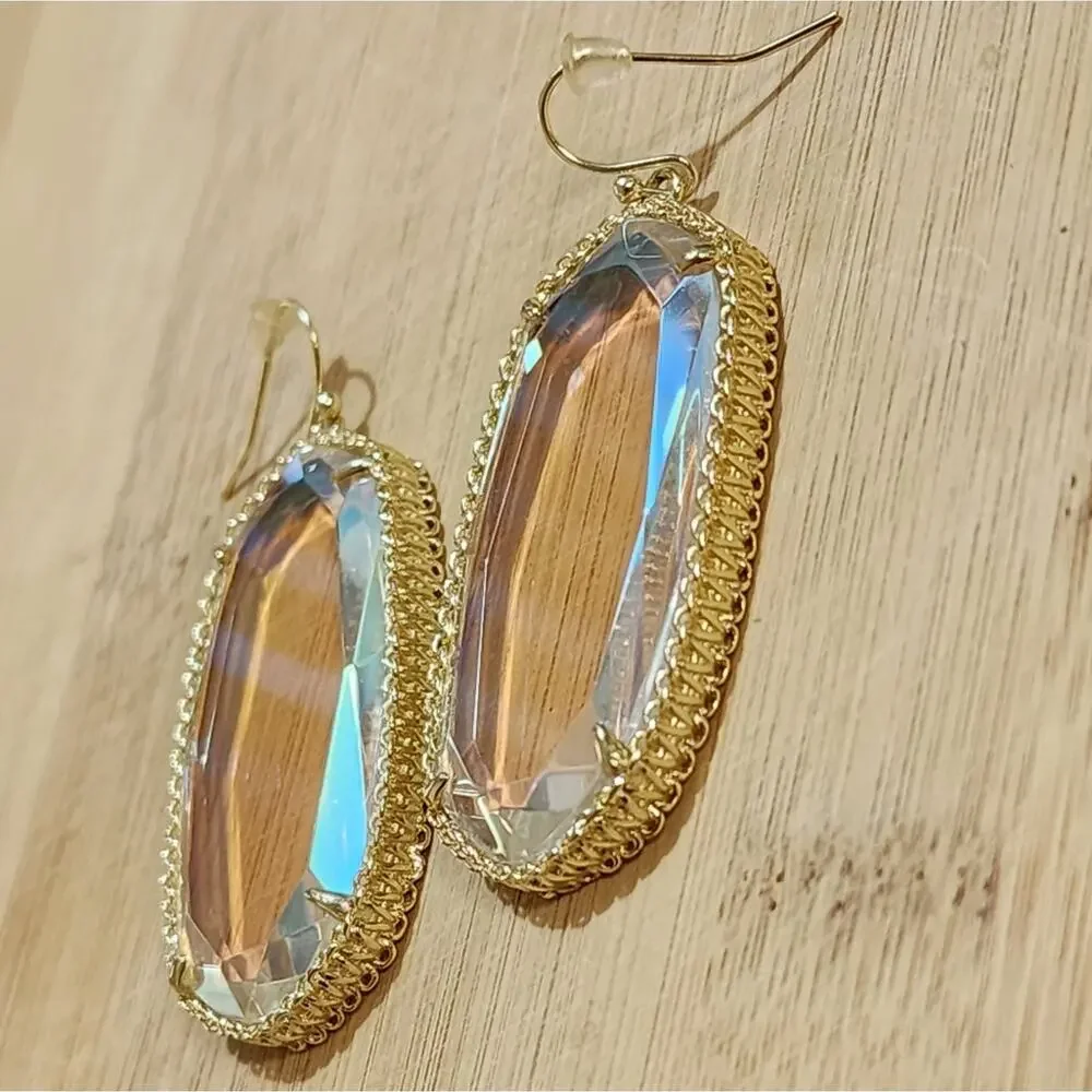Kendra Scott Clear Iridescent Deily‎ Earrings In Gold tone vintage and rare HTF